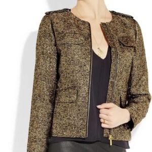 MICHAEL KORS Metallic Silk Blend Tweed Epaulet Blazer Jacket 10 New With Tags